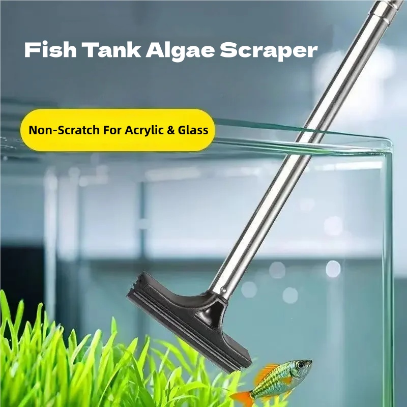 Marine Aquarium Glass Scraper - Telescopic Aquarium Algae Scraper Stainless Steel